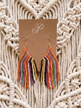 New in Box Plunder Saffi Multicolor Beaded Fringe Earrings